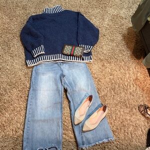 Navy Blue with White Stripes Women's Sweater